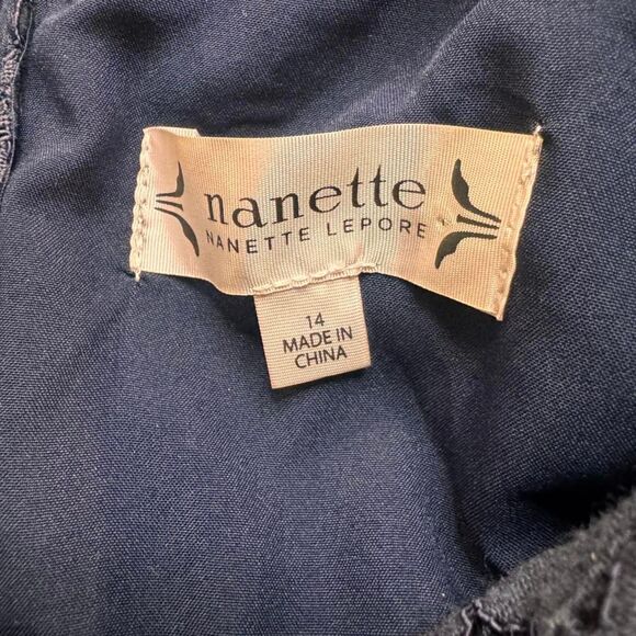Nanette Lepore Women's Navy Black Dress 14 Pleated Skirt Peter Pan Collar Lace - Picture 6 of 8